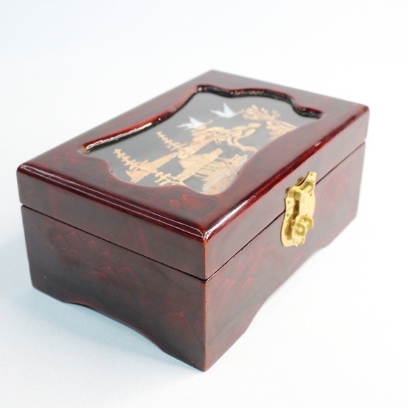 VTG Asian Pagoda Crane 3D Handcrafted Jewelry Décor Box #129 - Picture 5 of 8